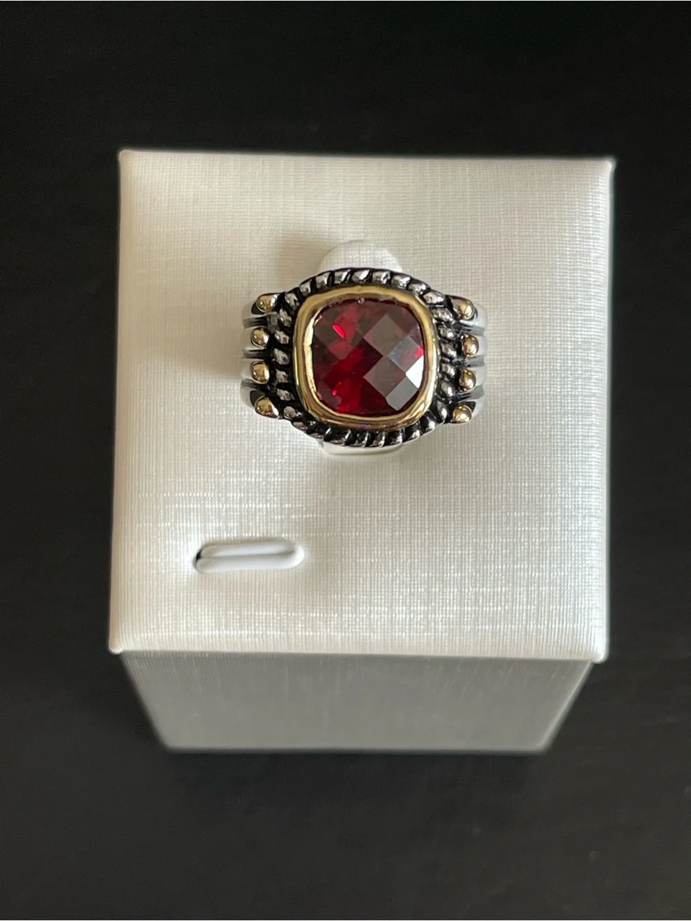 New Two-Tone simulated red garnet Statement Ring